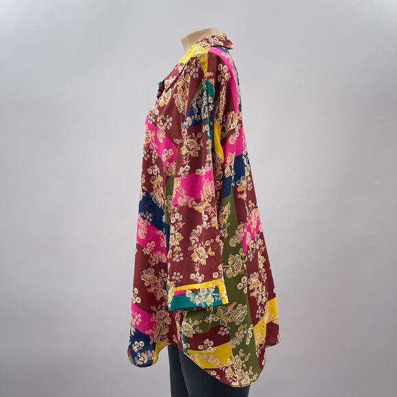 Rose & Olive Top Women 2X Colorful Floral Mixed Print Long Sleeve Button Shirt - Picture 3 of 10